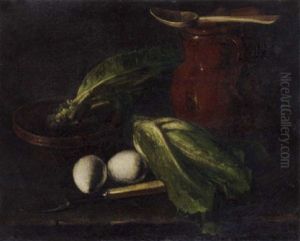 Eggs, Lettuce, A Jug, A Bowl Of Lettuce And A Fork On A Table