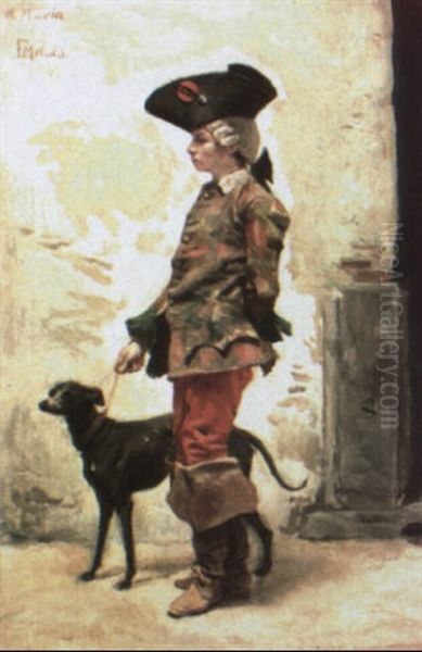 Joven Caballero Con Perro Lebrero - view 1