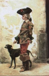Joven Caballero Con Perro Lebrero by Enrique Melida