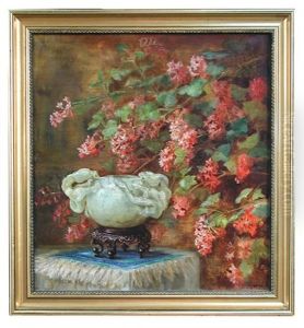 A Still Life Of Flowering Currant And A Chinese Jade Dragon-handled Vase by Princess Victoria Melita
