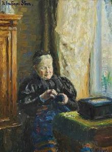 Interior Med Gammel Dame, Der Syr by Gudbrand Mellbye (Mollbye)