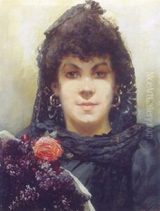 Portraet Af Kvinde Med Blomster