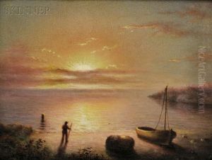 Quiet Shoreline With Figure At Sunset by Mary Blood Mellen