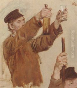 A Man Raising A Glass And Bottle A Man Raising A Glass And Bottle