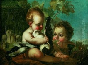Deux Putti Jouant Avec Des Colombes Deux Putti Jouant Avec Des Colombes