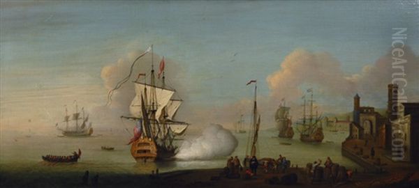 English And Dutch Ships In A Mediterranean Harbour - view 1