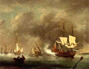 A Man-o'war Announcing Its Arrival At The Anchorage by Thomas Mellish