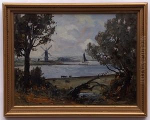 Broadland View With Windmill by Campbell A. Mellon