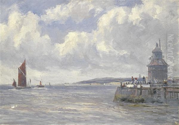 Ship With Red Sail Off Gorleston Pier, Great Yarmouth - view 1