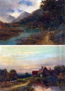 Mountain River Landscape; Rural Landscape With Cottage (pair)