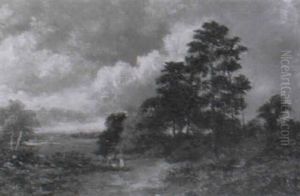 Mother And Child In A Clearing With Gorse And Heather