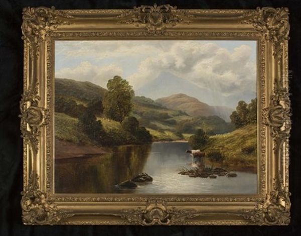River Landscape With Cattle Watering - view 1
