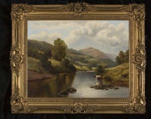 River Landscape With Cattle Watering by William Mellor