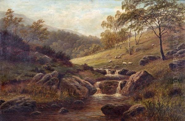 River Landscape With Sheep Grazing - view 1