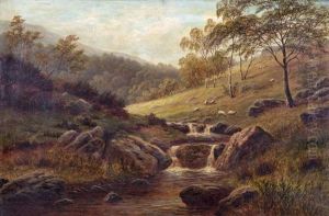 River Landscape With Sheep Grazing by William Mellor