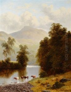 Cattle Watering In A Landscape by William Mellor