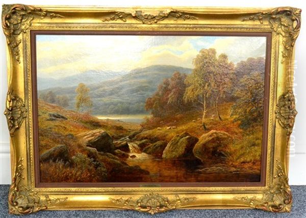 River Landscape With Sheep Grazing - view 1