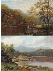 Rydal Lake, Westmorland And On The Wharfe, Bolton Woods, Yorkshire (pair) by William Mellor
