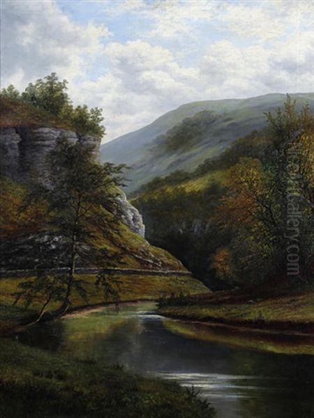 A Quiet Stream And Limestone Crags, Possibly In The Peak District - view 1