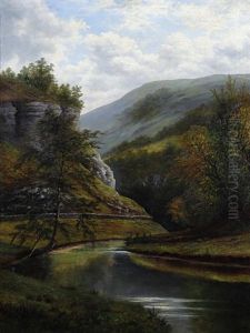 A Quiet Stream And Limestone Crags, Possibly In The Peak District A Quiet Stream And Limestone Crags, Possibly In The Peak District
