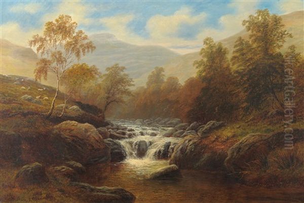 River Landscape, With A Waterfall In The Foreground - view 1