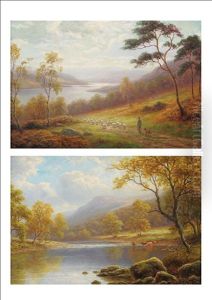 Peep Of Windermere From The Hills, Westmorland; On The Wharfe, Bolton Woods Yorkshire (pair) by William Mellor