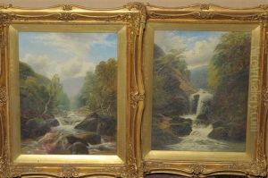 River Landscape With Trees And Waterfall (+ River Landscape With Trees And Waterfall; Pair) by William Mellor