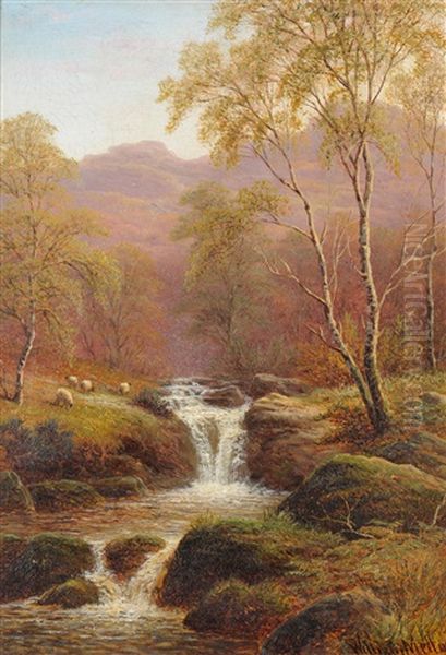 Sheep Grazing Beside A Waterfall - view 1