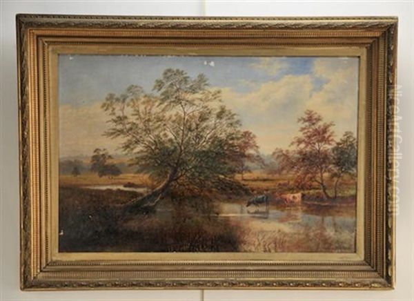 Yorkshire Landscape With Cattle In Stream - view 1
