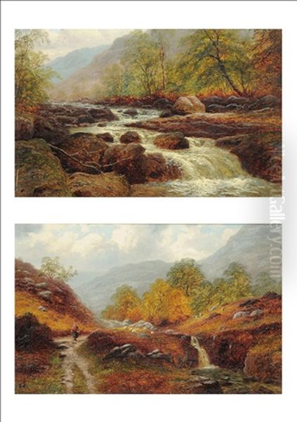 River Landscape, A Waterfall In The Foreground (+ Figure On A Path, Sheep Grazing Nearby Pair) - view 1