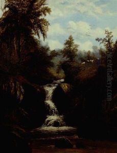 Wooded Landscape With Waterfall by William Mellor