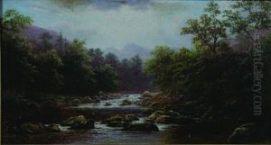 Langdale Pikes, From The River Langdale, Westmoreland by William Mellor