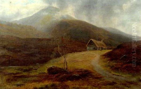 A Moorland Scene With Cattle Grazing With Mountains Beyond, Wales (?) - view 1