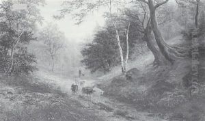 Cattle And Drover On A Woodland Path
