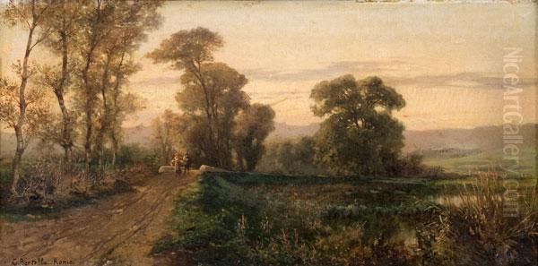 Paesaggio Di Campagna Con Contadini Sulla Via - view 1
