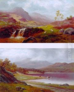 Sheep In A Mountainous Landscape by William Mellor