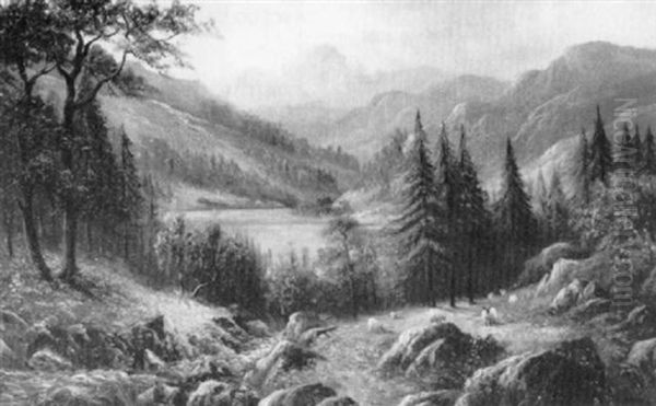 Land Scene With Sheep In Foreground - view 1