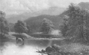 River Scene With Cattle Watering by William Mellor