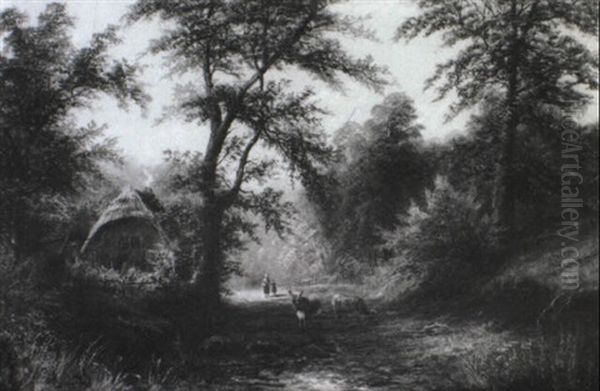 Woodland Cottage With Figures And Cattle - view 1