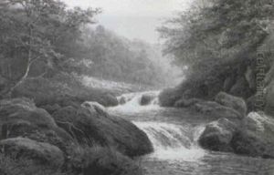 River Scene Derbyshire by William Mellor