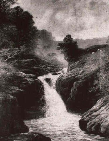 A Wooded River Landscape With A Waterfall - view 1