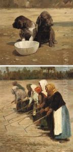 Spaniels With A Drinking Bowl (+ Peasant Women Ploughing; 2 Works)