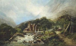 Pioneers On The Road Beside A Watermill