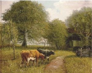 Cows By A Farmhouse by Andrew Melrose