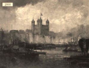Boats On The Thames River With A View Of The Tower Of London by Andrew Melrose