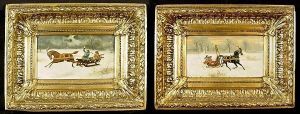 A Pair Of Winter Sleigh Scenes (2) by Berton