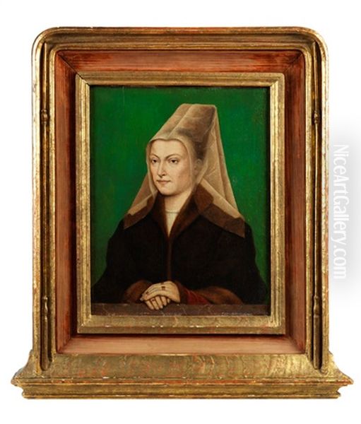 Halbbildnis Einer Noblen Burgerfrau Mit Haube Und Pelz Verbramtem Mantel - view 1
