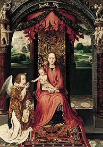 The Virgin And Child Enthroned, With An Angelic Musician Offering An Apple To The Christ Child by (manner of) Memling, Hans