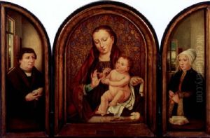 The Madonna And Child With A Donor Couple In Interiors by (manner of) Memling, Hans