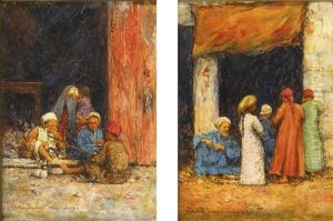 Children At Play And Children Before A Street Stall: A Pair by Mortimer Mempes